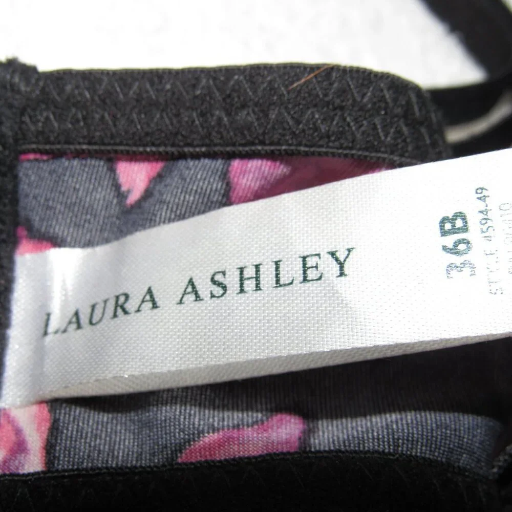 Laura Ashley 36B Lace-Trim Floral Underwire Bra – Black & Pink